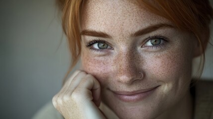 Wall Mural - close up of a woman with freckles