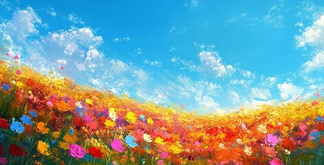 vibrant colorful flower field landscape painting