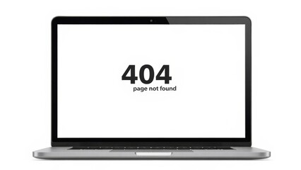 A laptop screen shows a simple 404 error message on a white background, highlighting that the requested webpage could not be accessed. The digital display is clear and straightforward.