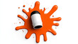 © NAPHAT - Orange Paint Splatter: A single paint can lays on its side, surrounded by an orange paint splatter. The can is empty and the paint is bright and vibrant. It is a 3D rendering with a smooth.