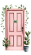 © generAte Ideas - Charming pink door with greenery and potted plants