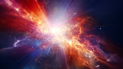 Leinwandbilder - Cosmic Collision: A mesmerizing abstract artwork depicting a vibrant collision of cosmic energies, swirling nebulae, and radiant light bursts.  A spectacle of color and motion.