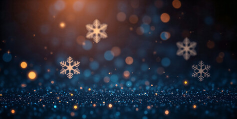 Wall Mural - magical gold snowflakes over glitter dark background