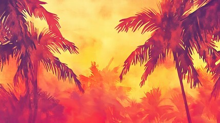 Poster - Warm Sunset Hues Over Tropical Palm Trees