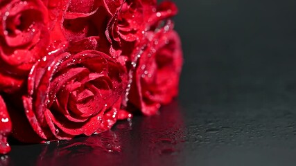 Wall Mural - red roses with drops closeup