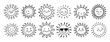 © Yanka - Cute kids sun doodle hand drawn icon set. Outline drawing funny happy smile suns cartoon characters line clipart symbol collection
