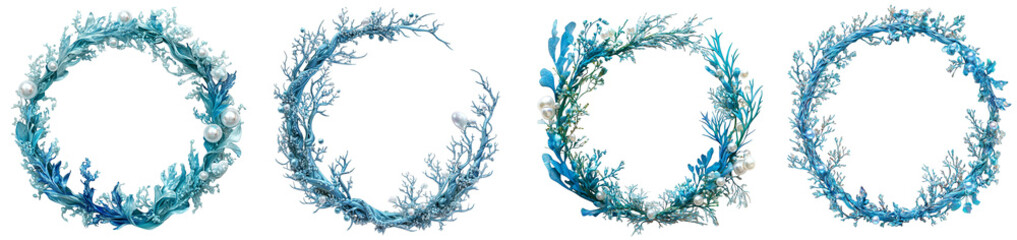 Wall Mural - intricate coral wreaths adorned with pearls and colorful sea plants transparent background