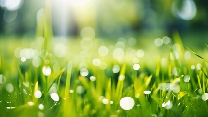 Aufkleber - Morning Dew on Lush Green Grass 