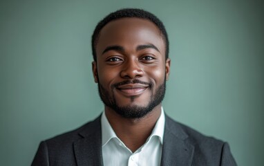 Portrait of a smiling, confident African American businessman in a suit, studio background