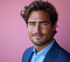 Confident businessman with a suit and a smile in a studio background, He looking at the camera