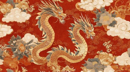 Majestic two-headed dragon ancient chinese culture digital artwork vibrant background artistic view symbol of power