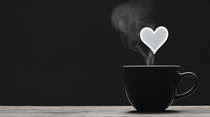 Wall Mural - Steaming cup with floating heart on dark background.