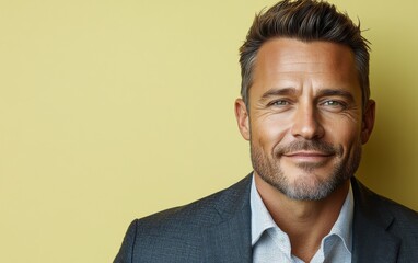 Confident businessman with a suit and a smile in a studio background, He looking at the camera