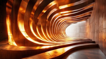 Poster - Modern acoustic chamber featuring smooth glowing waves artistic space interior design contemporary environment