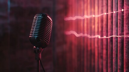 Poster - Live narration with clear audio waves studio setting microphone close-up vibrant lighting dramatic perspective
