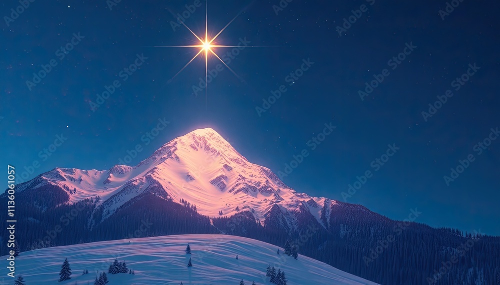 Christmas Rising Star Digital Art of a Glowing Christmas Star Rising Over a Mountain of Snow ...