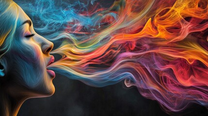 Poster - Dynamic colorful waves emanating from a speaker's mouth creative art digital illustration abstract environment