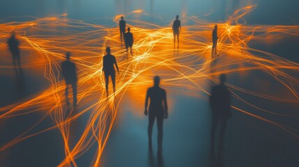 Aufkleber - Soft rhythmic pulses of light connecting people in an industrial setting digital art abstract environment unique perspective