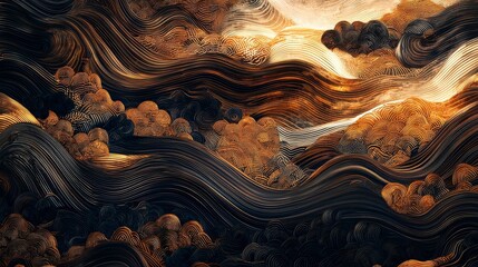 Aufkleber - Cultural patterns in warm glowing waves abstract art digital composition surreal environment artistic viewpoint