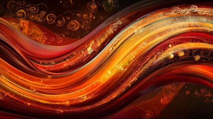 Aufkleber - Warm glowing waves with cultural patterns symbolizing harmony abstract art modern design vibrant colors artistic perspective