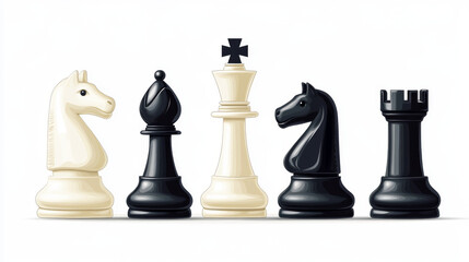 Wall Mural - Black chess pieces set isolated on white background. Vector cartoon illustration of king, queen, bishop, knight, rook, pawn figures for board game, checkmate challenge, intellectual sports competition