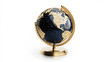 © Habib  - A luxurious golden globe with continents outlined in shimmering navy blue and gold glitter, resting on a sleek metallic stand, isolated on a white background