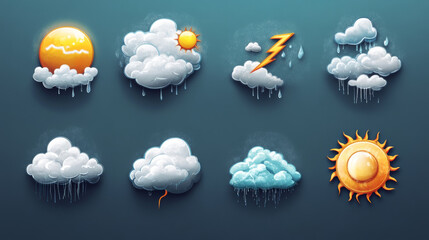 weather meteo icons realistic set vector illustration. realistic elements for weather forecast, sun,