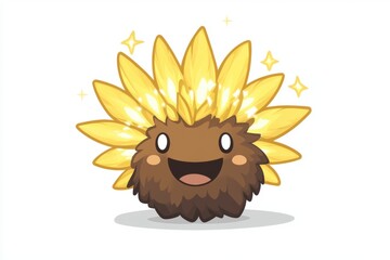 Wall Mural - A cute, cartoonish creature with a joyful expression and golden, spiky features.