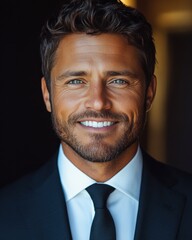 Confident businessman with a suit and a smile in a studio background, He looking at the camera