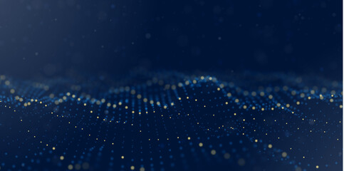 Wall Mural - wave of blue particles. abstract technology flow background. sound mesh pattern or grid landscape. d