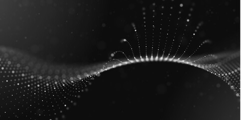 Wall Mural - abstract white particle background. flow wave with dot landscape. digital data structure. future mes