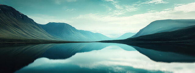 Wall Mural - a beautiful mountain lake with a blue sky in the background