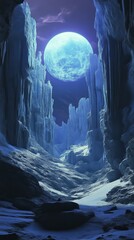 Wall Mural - icy canyon under full moon with mystical