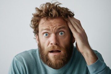 shocked man touching head expressing amazement and surprise