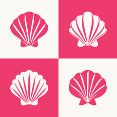 a flat vector set of pink scallop shell icons