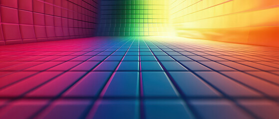 Wall Mural - A colorful room with a rainbow pattern on the floor