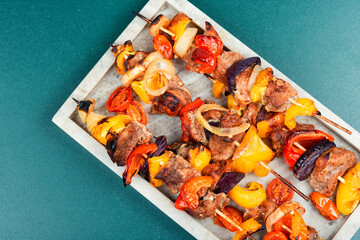 Wall Mural - Barbecued meat with garnish.