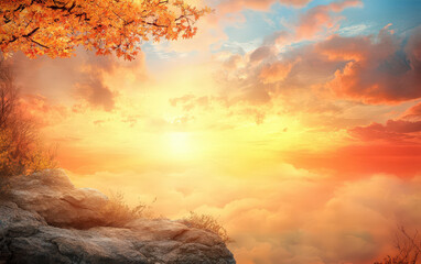 Wall Mural - A beautiful sunset with a tree in the background