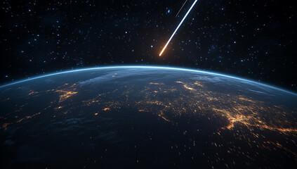 Wall Mural - a giant meteor is approaching earth, creating an epic scene in space.
