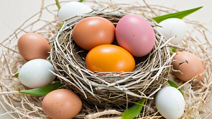 easter eggs in a nest