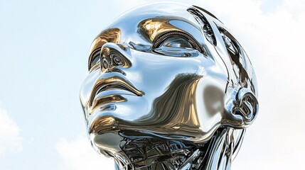 Poster - Chrome robot woman looking up to the sky with hope
