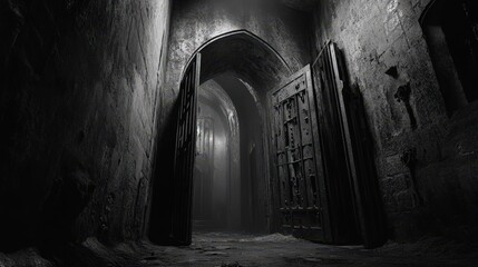 Wall Mural - Dark Passageway With Ancient Metal Doors