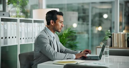 Aufkleber - Finance, laptop and typing with business man at desk in office to update online account or report. Administration, data analysis and notebook with financial employee at work for information storage