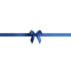 Wall Mural - Long horizontal blue ribbon with a neatly tied bow, isolated on a transparent background. Perfect decorative element for gifts, events, celebrations, or festive design projects, Generative AI