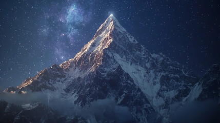 Wall Mural - A mountain with a peak that is lit up by the moon and stars