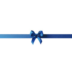 Wall Mural - Long horizontal blue ribbon with a neatly tied bow, isolated on a transparent background. Perfect decorative element for gifts, events, celebrations, or festive design projects, Generative AI