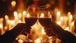 © Tokyo - A photo of two hands toasting with wine glasses, with the focus on their intertwined fingers and the clinking glasses in front of an out-of-focus background of glowing candles. The lighting is soft an