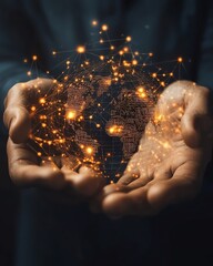 Poster - Business logistics and global connection technology interface, digital network with seamless global partner connections, modern business concept