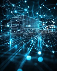Poster - Business logistics and global connection technology interface, digital network with seamless global partner connections, modern business concept