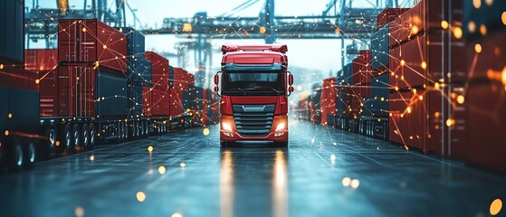 Poster - Business logistics technology interface, global partner connections with a futuristic digital network, hightech global business concept
